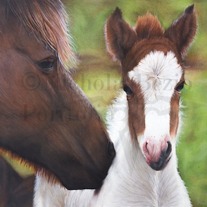 Mare and Foal Print: Color Pencil Horse Art