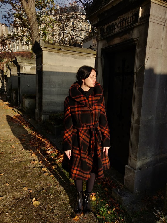 1960s True Lilli Ann Plaid Wool Princess Coat