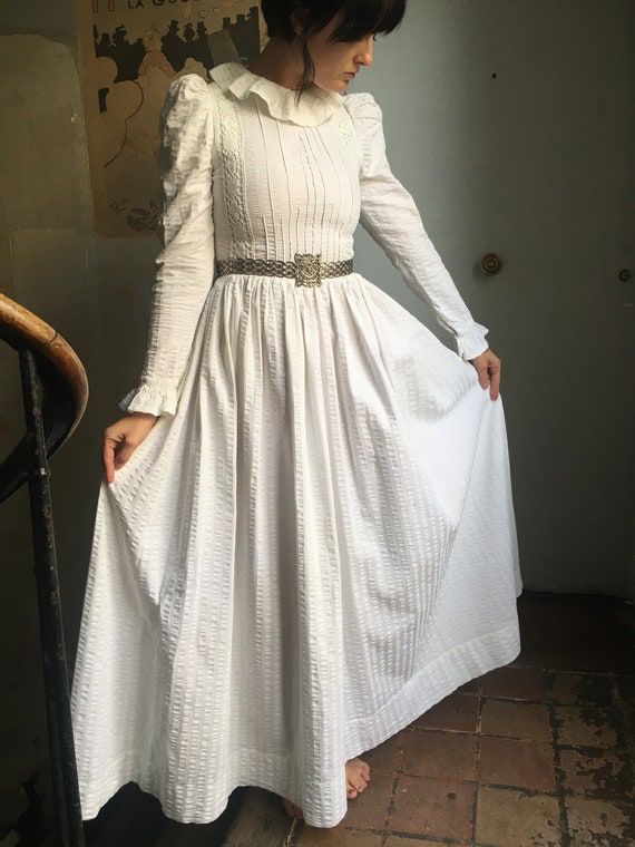 Early 70s Laura Ashley White Cotton Bridal Dress -