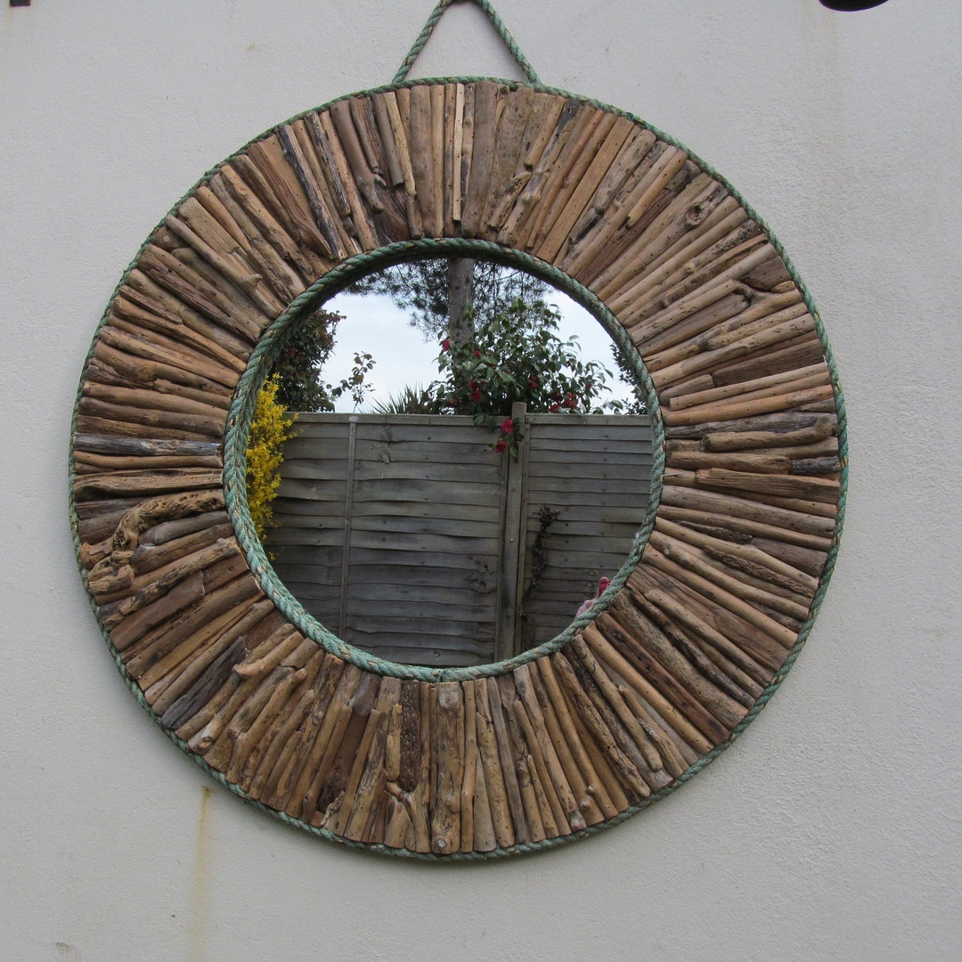 Large Round Driftwood Mirror Etsy UK