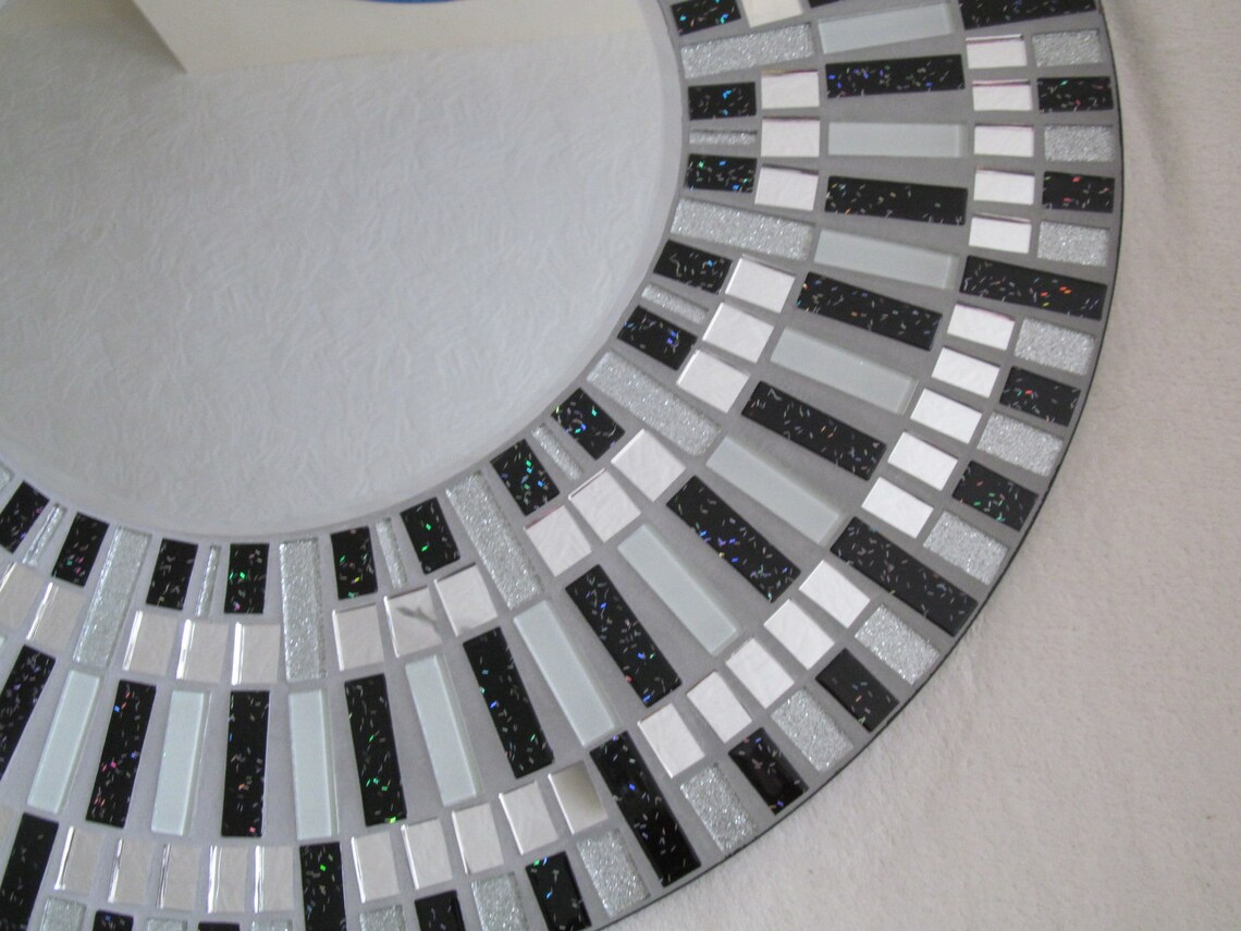 Espejo de mosaico de brillo negro / plata / Baño / salón. | Etsy