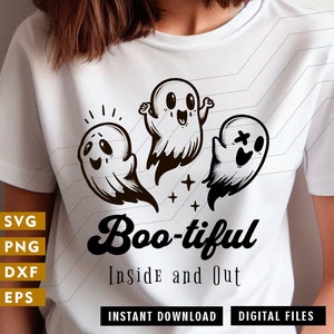 Halloween Boo-tiful Ghosts t-shirt design svg, funny ghosts cartoon style svg, funny ghosts svg, boo, beautiful,  Halloween Gift for Her