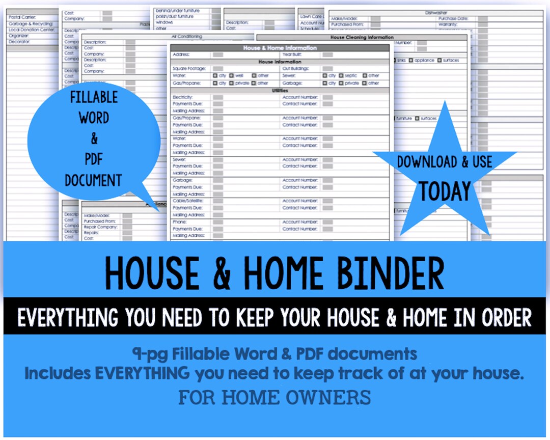 Complete House &amp; Home Information Binder: Fillable/printable | Repairs ...