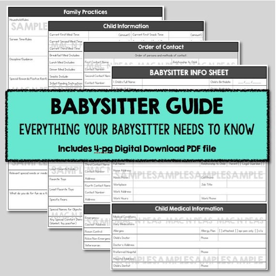 complete babysitter guide printable emergency contact sheet etsy