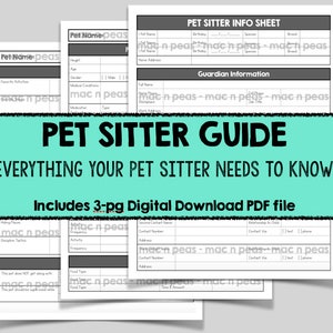 Guide complet du pet sitter imprimable | Fiche de contact en cas d'urgence | Cartable d'informations ménagères