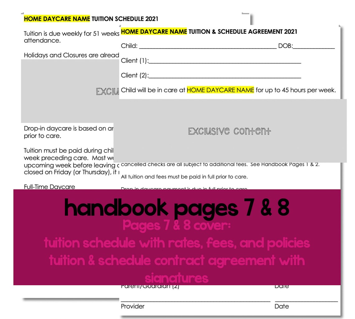 Home Daycare Policies Handbook &amp; Contract EDITABLE word | Etsy