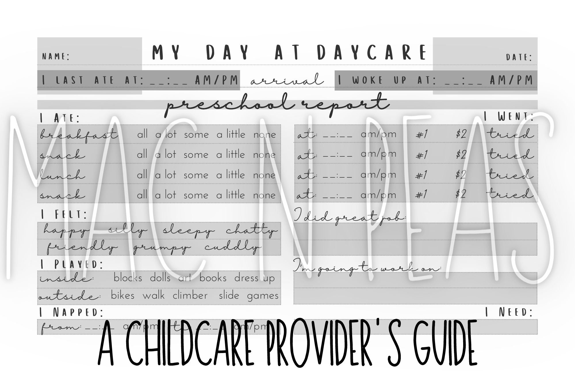 Daycare Daily Reports: Infant, Toddler, & Preschool - PDF | A Childcare ...