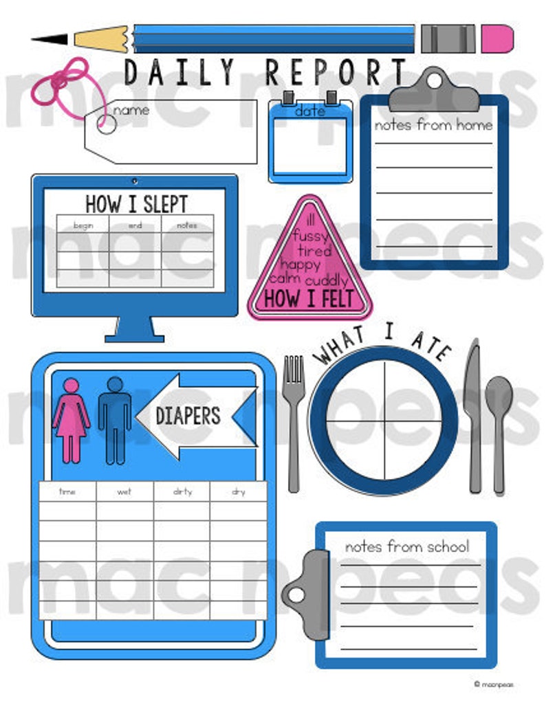 Graphic Daily Report for Childcare / Nanny / Daycare Log Notes | Etsy