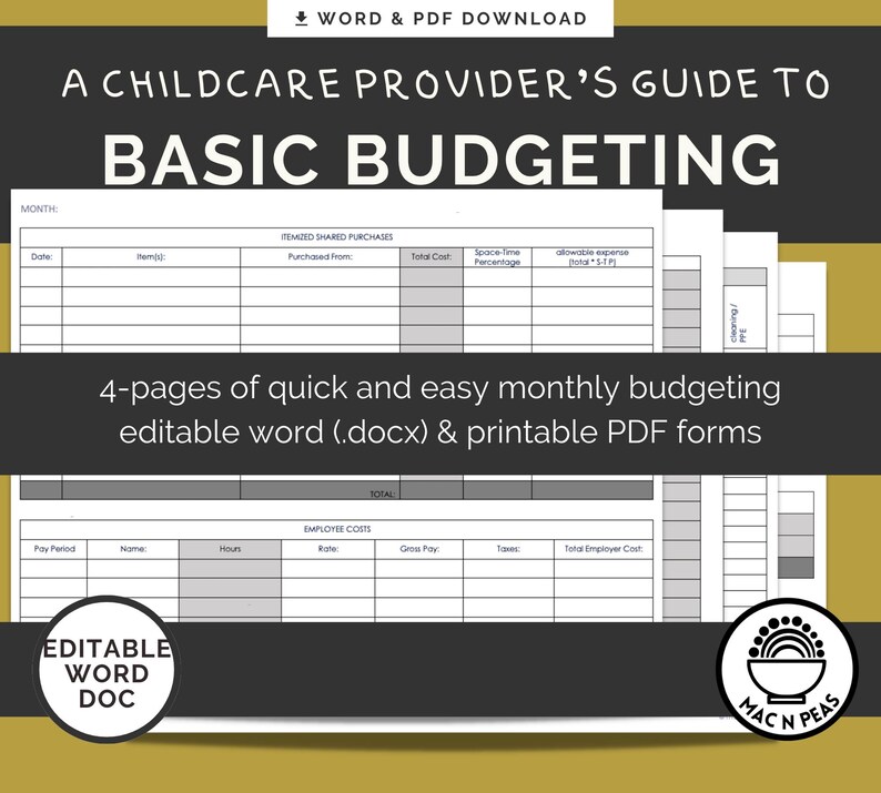 Daycare Monthly Budget PDF & Editable Word A Childcare - Etsy