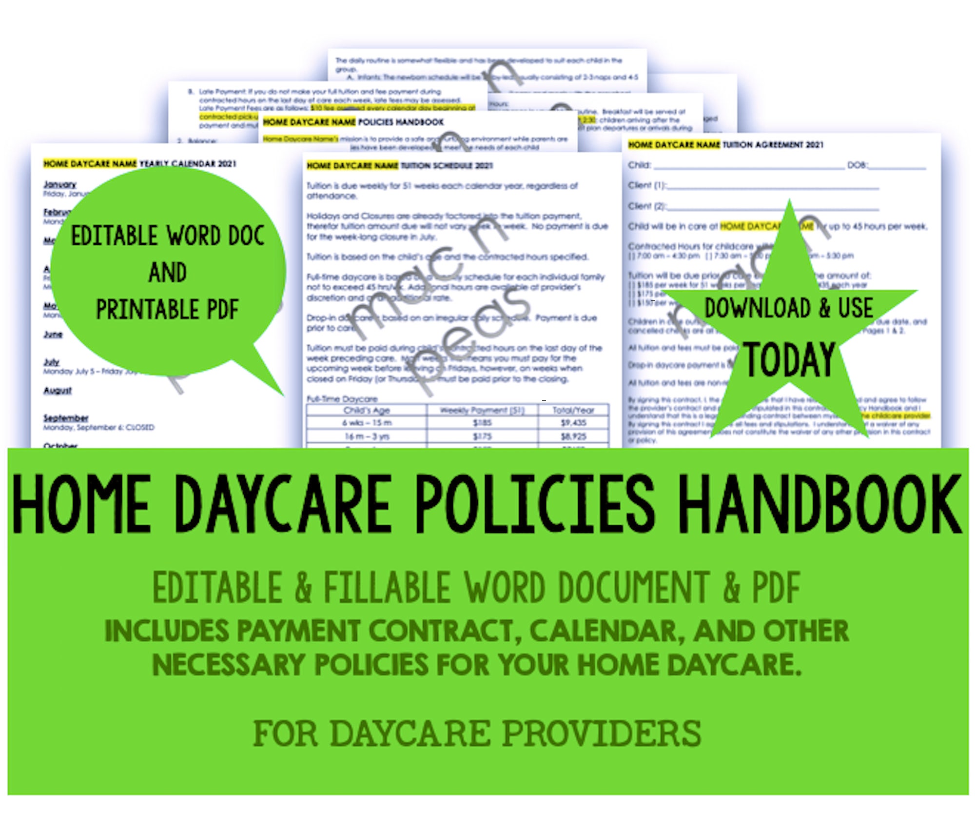 home-daycare-policies-handbook-contract-editable-word-etsy
