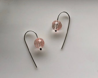 Cherry Quartz Threader / Pull Through Earrings / Gemstone Hoop / Pink Stone Threader / Silver Threader / Delicate Stone Hoop / Gold Threader