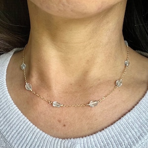 Aquamarine Station Necklace / Blue Satellite Necklace / Blue Satellite / Beaded Satellite / Blue Ombre / Delicate Blue / Neutral Layering