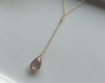 Moonstone jewelry | moonstone necklace | moonstone lariat | CUSTOMIZABLE gemstone necklace | gem drop necklace | rainbow moonstone necklace