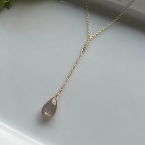 Moonstone jewelry | moonstone necklace | moonstone lariat | CUSTOMIZABLE gemstone necklace | gem drop necklace | rainbow moonstone necklace