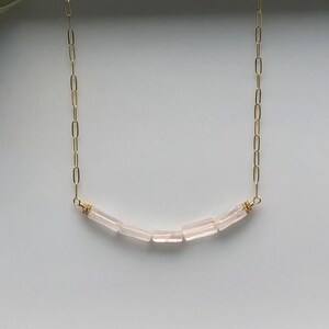 Rose Quartz Beaded Bar / Gold Beaded Bar / Pink Stone Bar / Layering Necklace / Gold Minimalist / Gemstone Bar / Paperclip Chain/Blush Stone