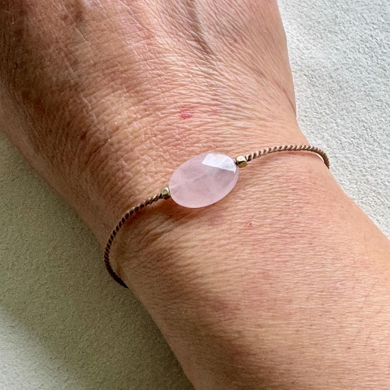 Silk Cord Bracelet / Rose Quartz Beaded Bracelet / Bridesmaid Gift / Shower Gift / Favors / Friendship Bracelet / Adjustable /Healing Quartz