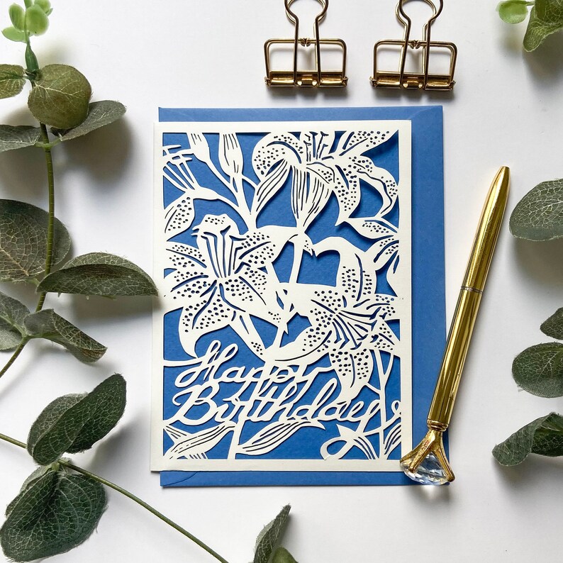 White Lily Birthday Card Floral Happy Birthday Card Birthday Etsy