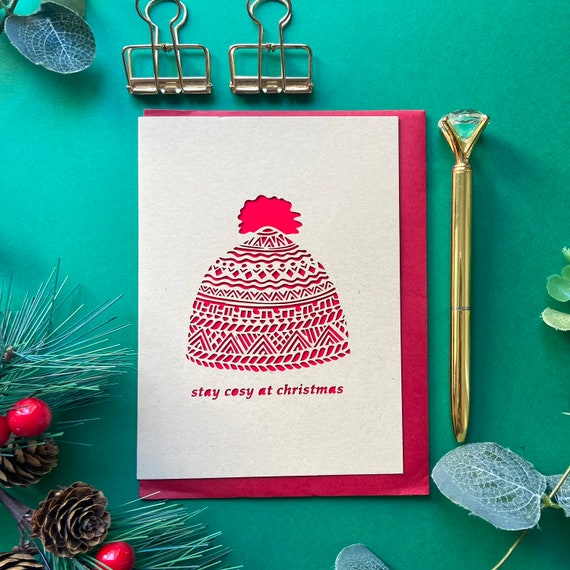 Linos Open On Christmas Eve 2022 Christmas Papercut Card Winter Beanie Card Winter Hat Card | Etsy New  Zealand