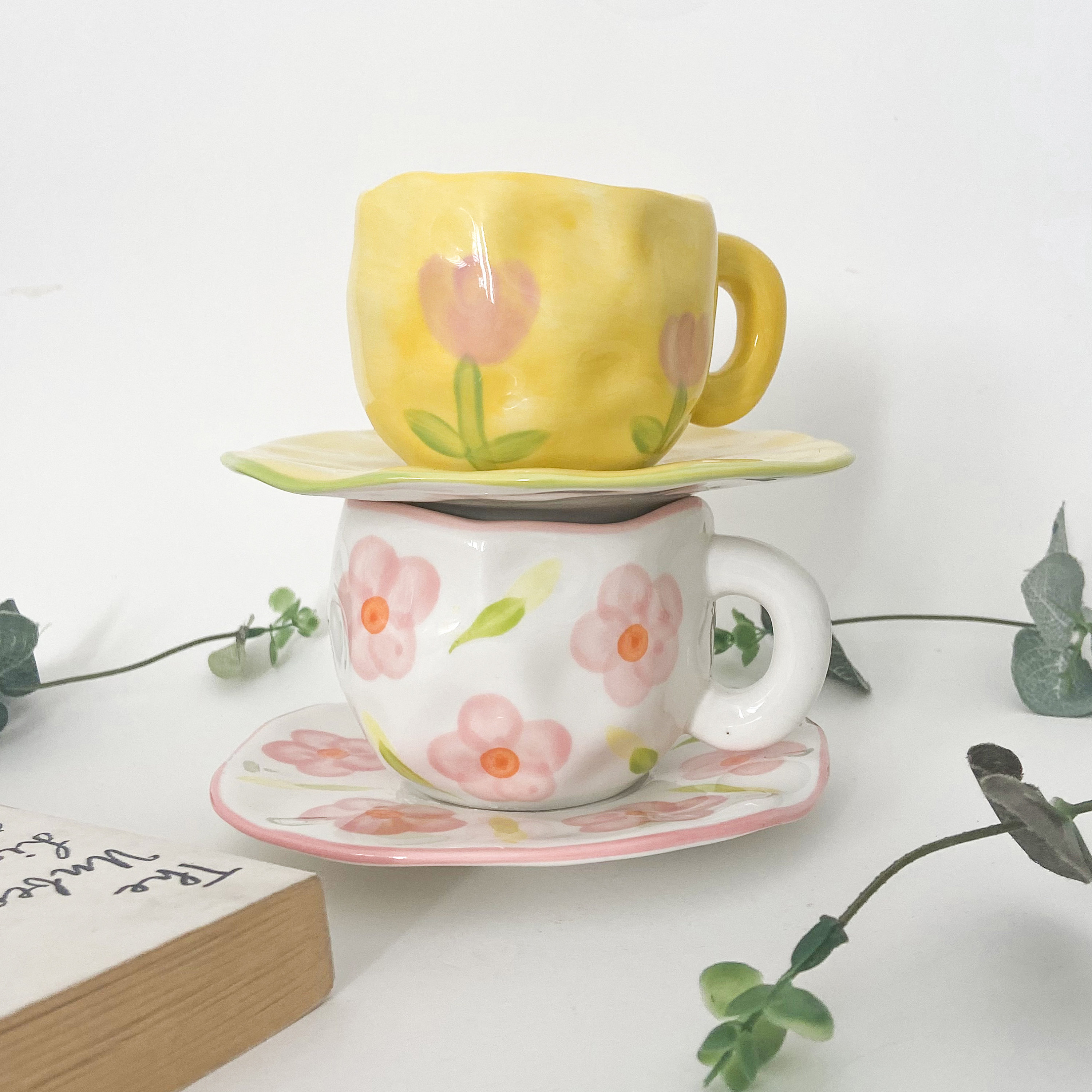 Floral Ceramic Mug and Saucer Cottagecore Mug Set Hand Etsy UK