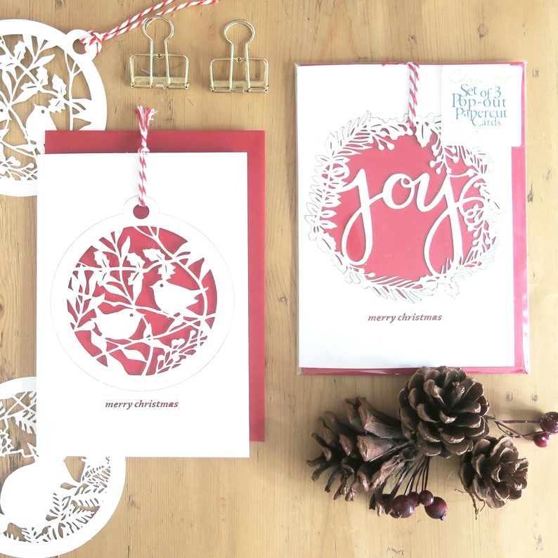 Set of 3 Christmas Ornament Cards Christmas Card Pack Etsy