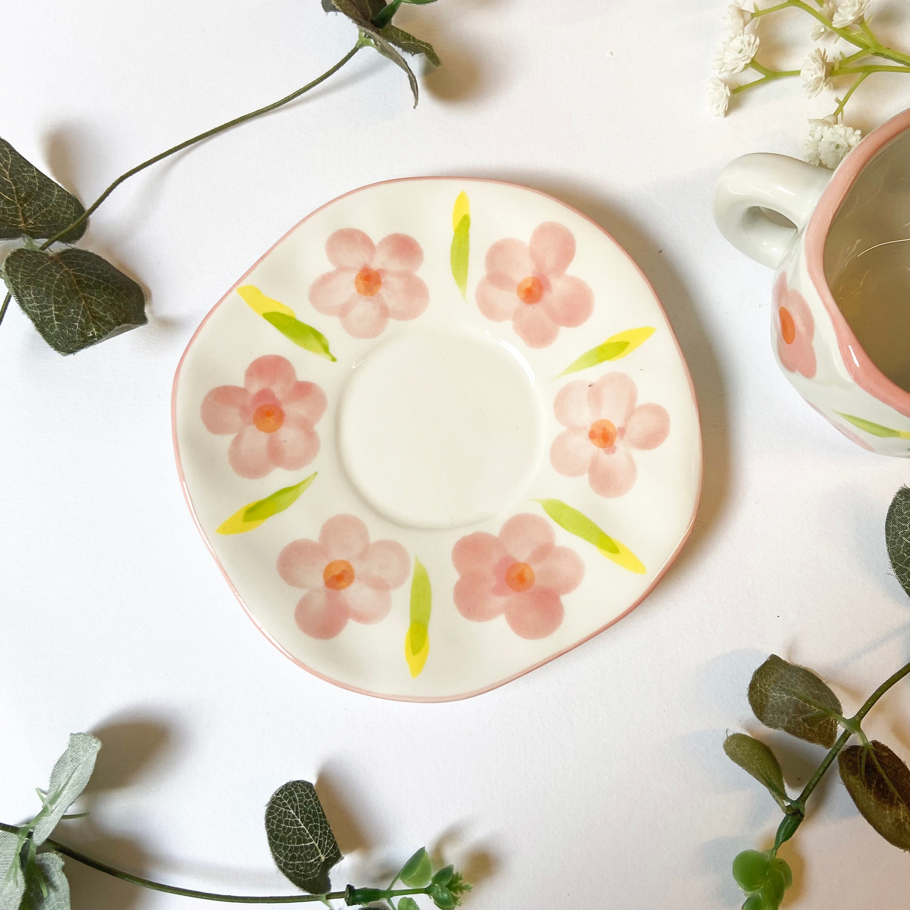Floral Ceramic Mug and Saucer Cottagecore Mug Set Hand Etsy UK