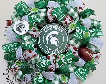 Michigan State wreath, Spartans Football Wreath, Spartans Mesh Wreath, sports wreath, NCAA wreath, Spartans gift, Michigan State Spartans