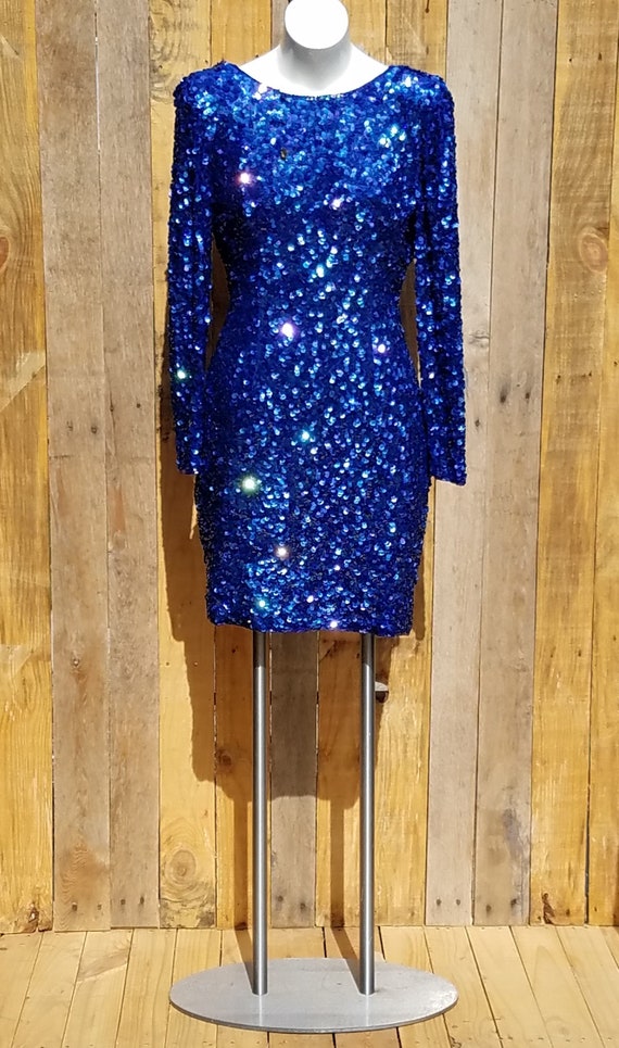 blue sequin cocktail dress