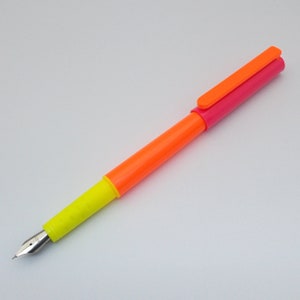 Vintage Platignum School Cartridge Fountain Pen (NOS) - Made in England - Neon Pink & Orange/Yellow