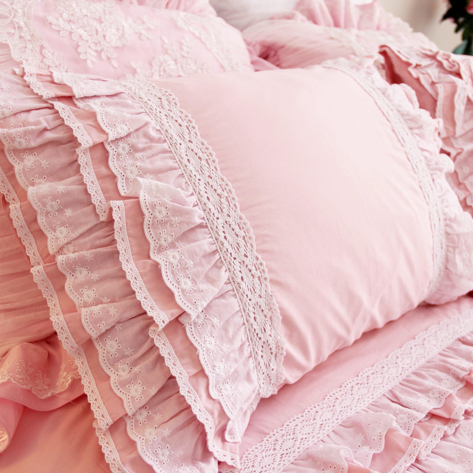 Ruffle Cotton Eyelet Lace Pillow Sham Pillowcase Victorian Etsy
