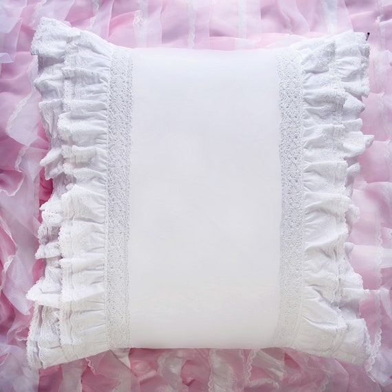 Ruffle Cotton Eyelet Lace Pillow Sham Vintage Eyelet Ruffled Pillow Case Set