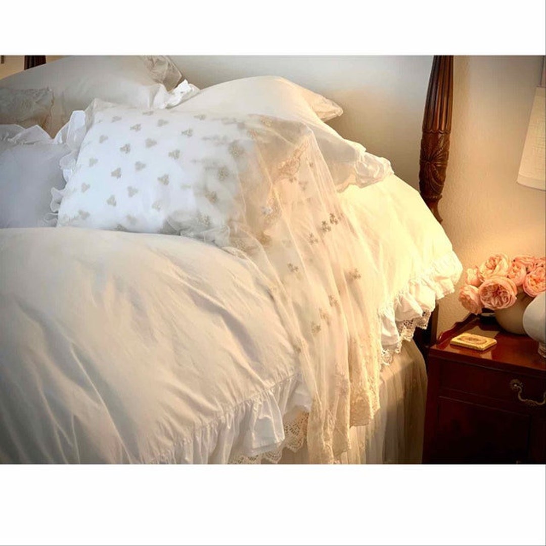 Luxury Embroidery Lace Overlay Pillow Sham Etsy