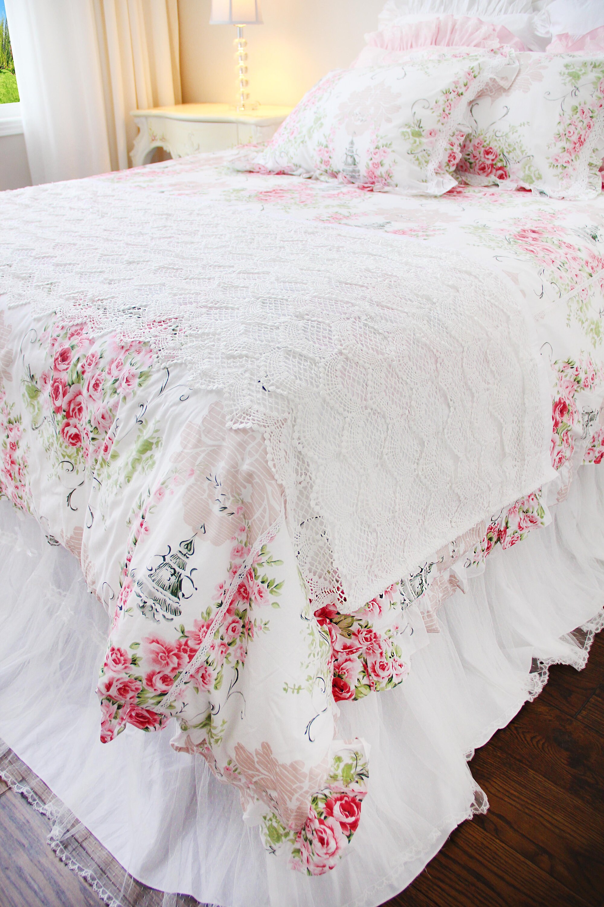 Ivory White Lace Queen Bed Runner Scarf Etsy
