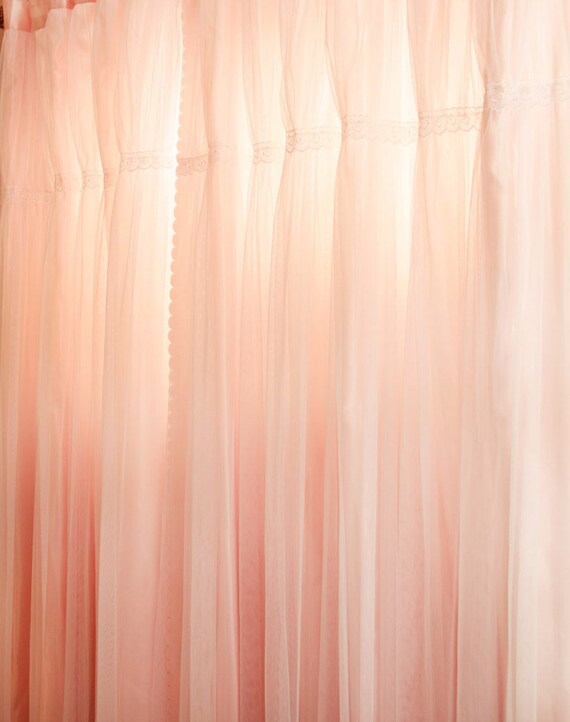 Peach Pink Ruffle Lace Overlay Ruching Sheer Shabby Paris Etsy