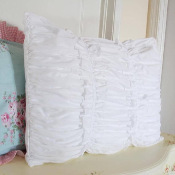 White Ruched Ruffle Cotton Pillow Sham Custom Ruffled Pillow White Eyelet