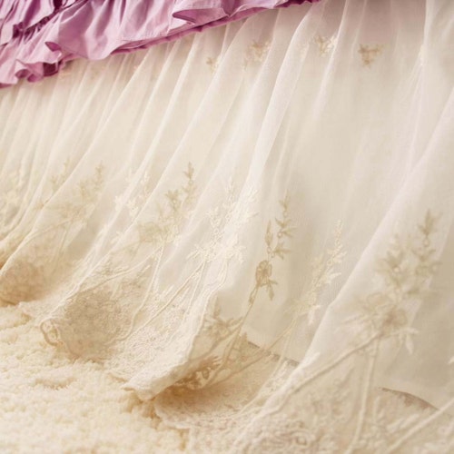 White Lace Ruffle Shabby Bridal Bed Skirt Split Corners Dust Etsy