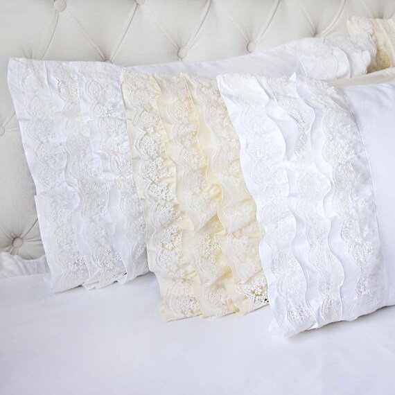 Ruffle Cotton Lace Pillow Sham Pillowcase Luxury Victorian Etsy