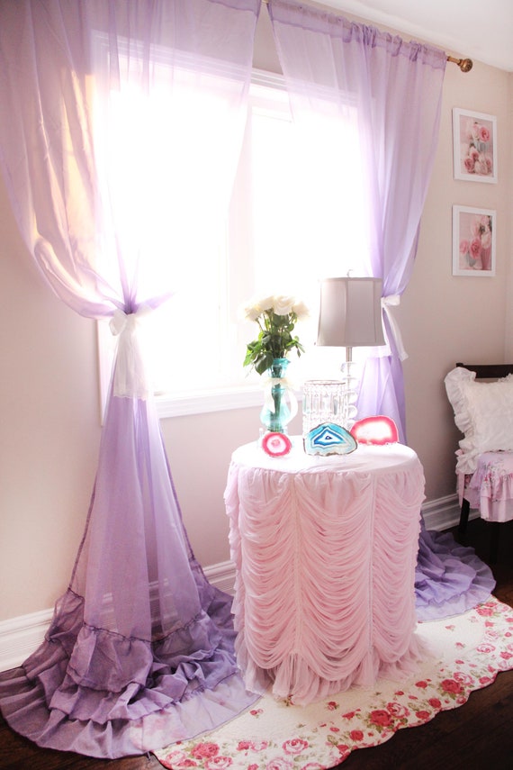 Purple Lavender Voile Sheer Shabby French 3 Tiered Layer Etsy