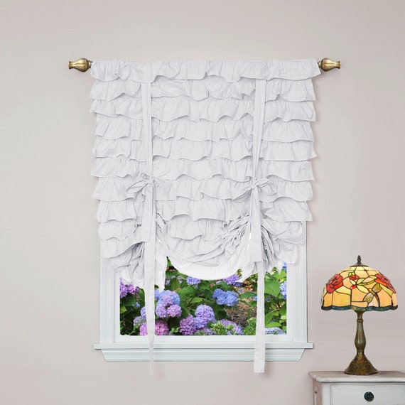 White Shabby French Paris Balloon Tie Up Curtain Ribbon Shade Etsy
