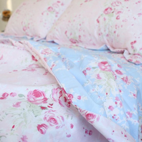 Blue Pink Rose Cottage French Shabby Egyption Cotton Duvet Etsy