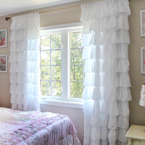 Luxury White Shabby Ruffle Waterfall Romantic Curtain Panel Etsy