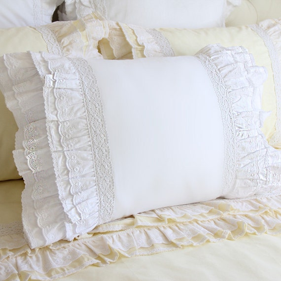Ruffle Cotton Eyelet Lace Pillow Sham Vintage Eyelet Ruffled Pillow Case Set