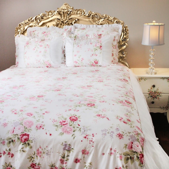 White Pink Rose Ruffle Cotton Luxury Shabby Victorian Cottage Etsy