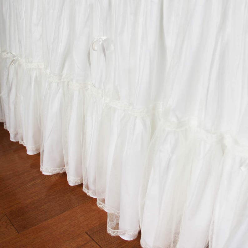 White Lace Ruffle Shabby Bridal Bed Skirt Split Corners Dust Etsy