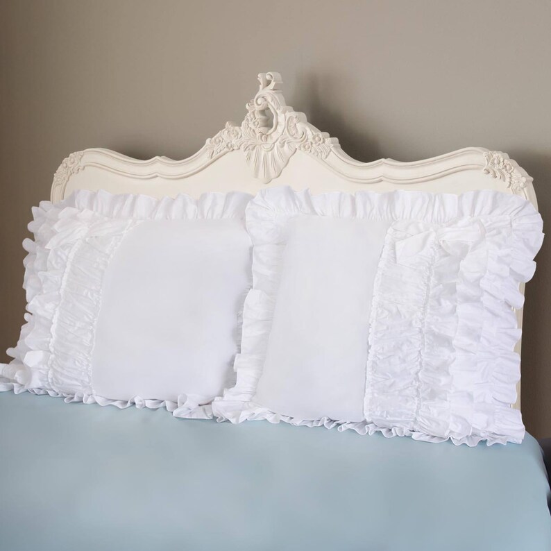 White Cotton Ruched Ruffle Lace Luxury Pillow Sham Pillowcase Etsy