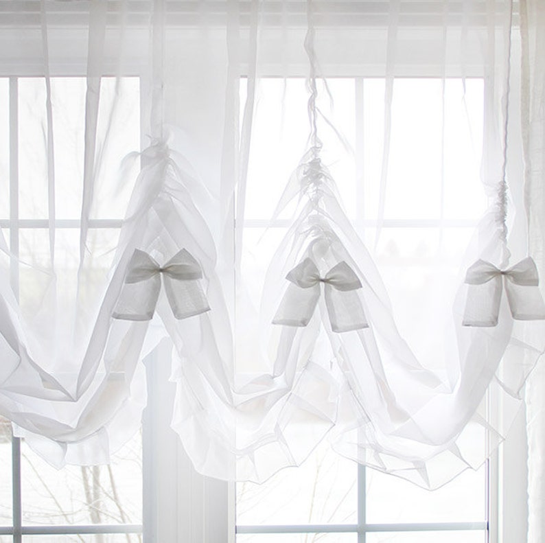 White Sheer Shabby Balloon Curtain Shade Image 0