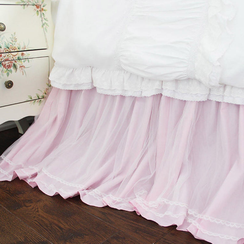Pink Lace Overlay Sheer Layer Twin Dust Ruffle Bed Skirt/ Etsy