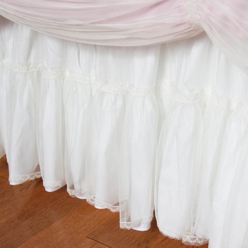 White Lace Ruffle Shabby Bridal Bed Skirt Split Corners Dust Etsy