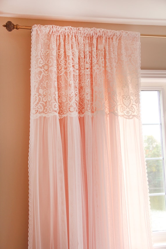 Peach Apricot Pink White Ruffle Embroidery Lace Overlay Peach Apricot Pink White Ruffle, Peach Colored Curtains