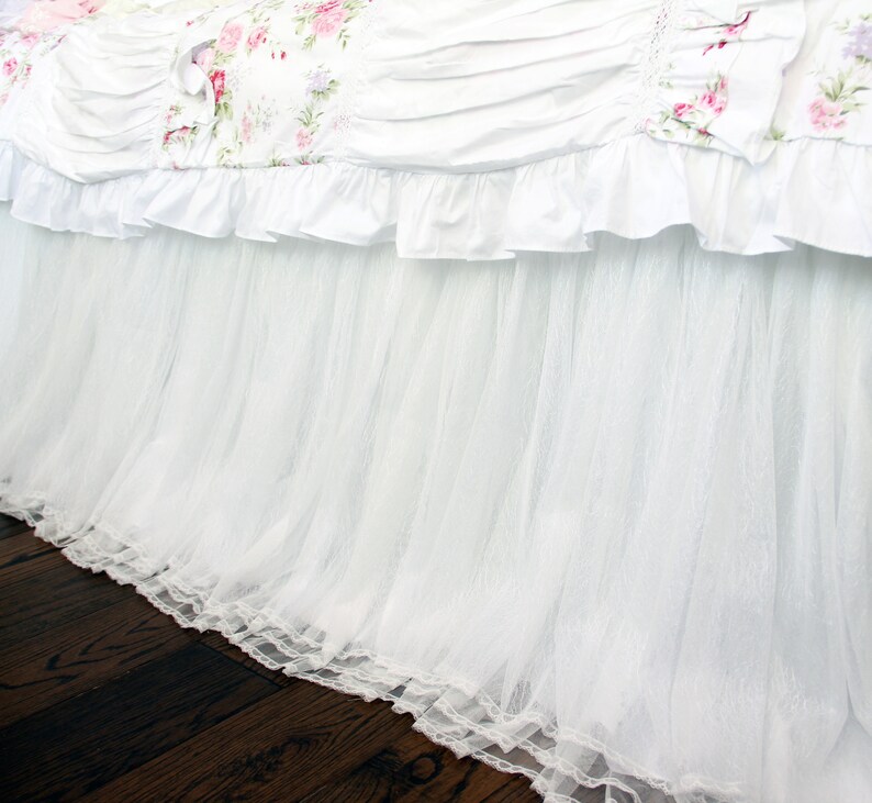 Luxury Shining Sheer Bed Skirt Split Corners Dust Ruffle Etsy