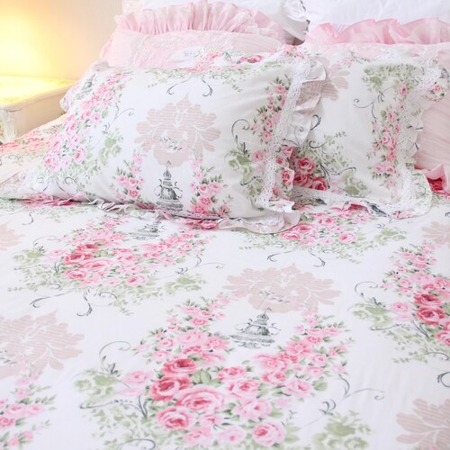Duvet Cover Gray pink Rose Floral shabby Chic Duvet Cover Etsy